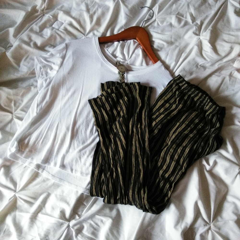 (L?) Vintage Striped Crepe Pants